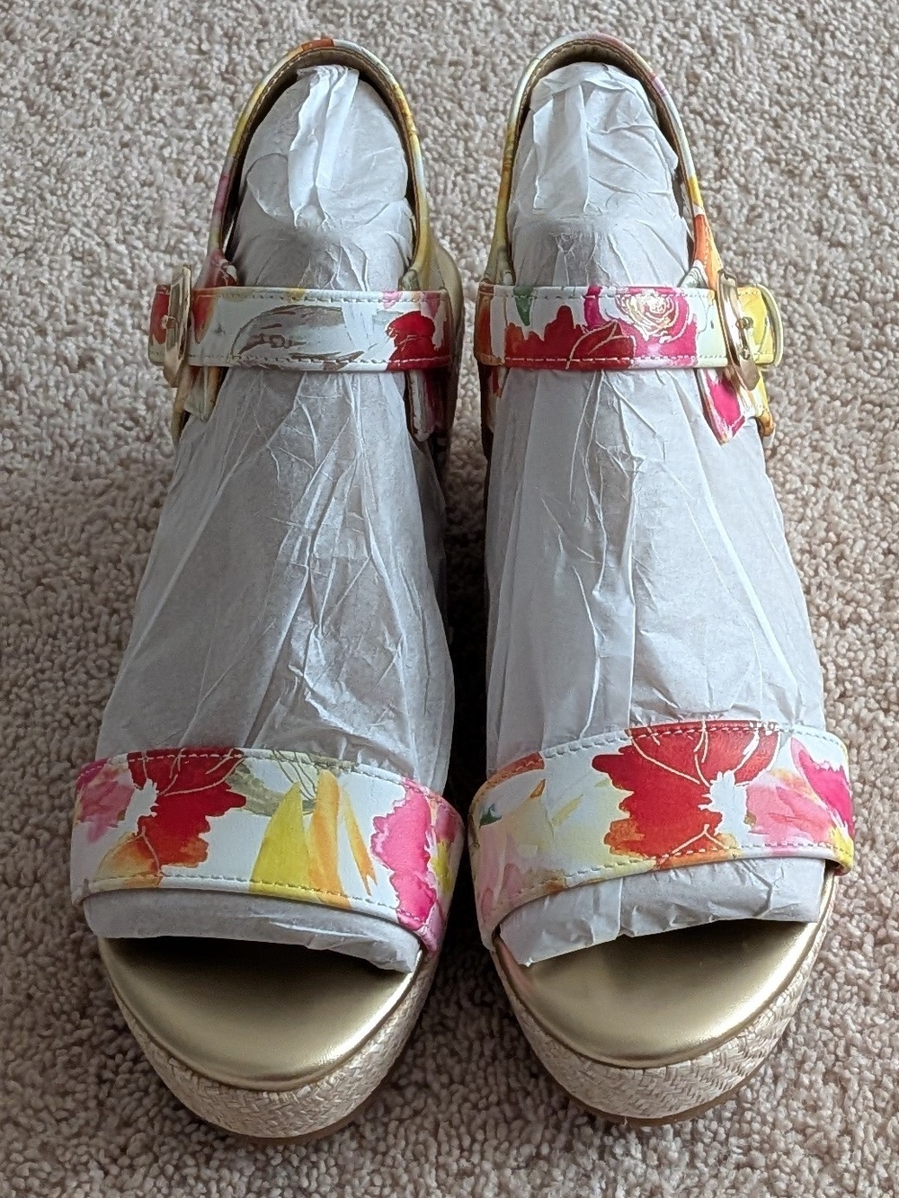 Naturalizer Leather Yellow Floral Print Wedge Sandals. 11M New With Box